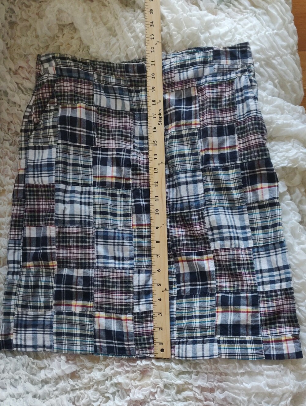 Carole Little Navy, White & Multicolor Madras Patchwork Plaid Skirt EUC size 12 - Picture 9 of 10